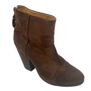 Rag & Bone Newburry Dark Taupe Suede Chunky Heel Booties US 7